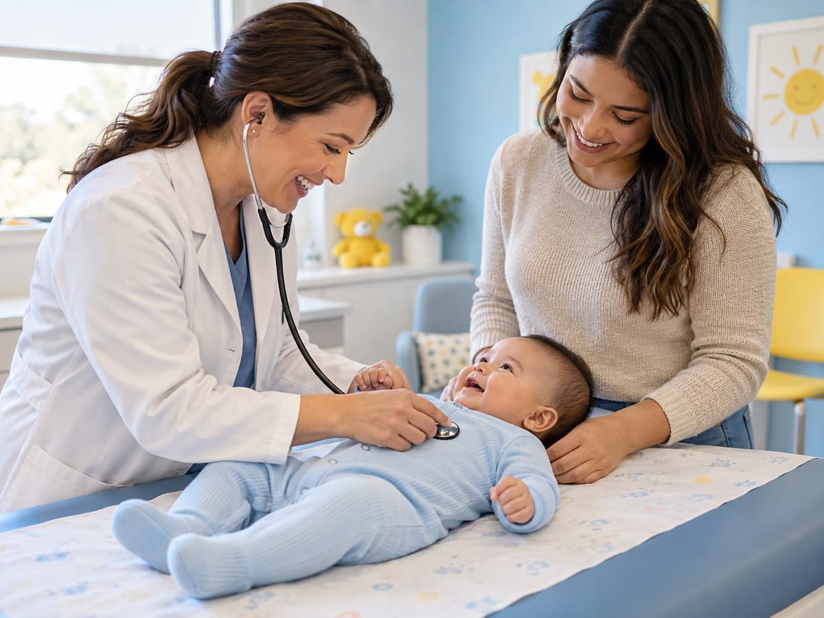 A doctor checking a baby